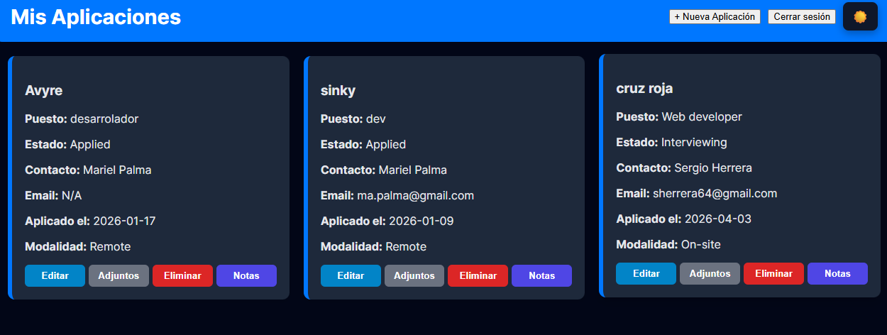 Vista previa de JobTrack