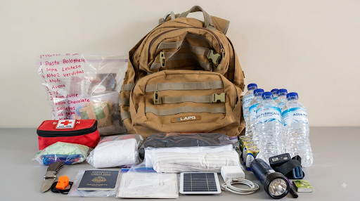 Mochila con suministros para un kit de emergencia de 72 horas